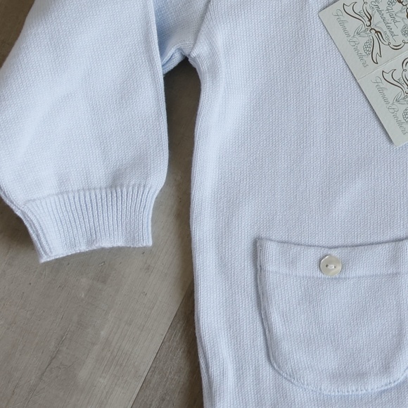 Boy or Girl Blue Cardigan Pin Tucks & Pockets Feltman Brothers 100% Cotton NWT - Picture 2 of 5